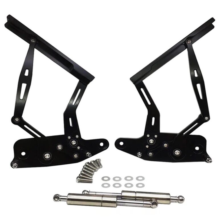 a pair of black metal hinges
